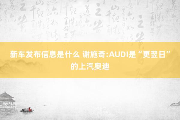 新车发布信息是什么 谢施奇:AUDI是“更翌日”的上汽奥迪