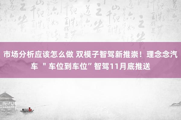 市场分析应该怎么做 双模子智驾新推崇！理念念汽车 ＂车位到车位”智驾11月底推送