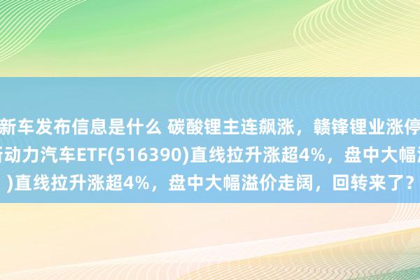 新车发布信息是什么 碳酸锂主连飙涨，赣锋锂业涨停、宁德时期涨3%，新动力汽车ETF(516390)直线拉升涨超4%，盘中大幅溢价走阔，回转来了？