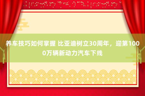 养车技巧如何掌握 比亚迪树立30周年，迎第1000万辆新动力汽车下线