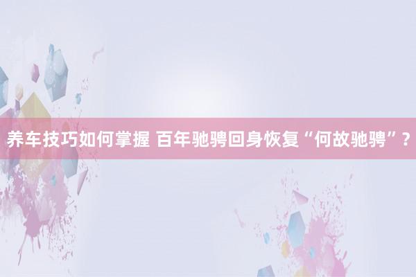 养车技巧如何掌握 百年驰骋回身恢复“何故驰骋”？