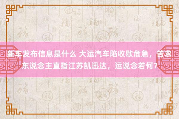 新车发布信息是什么 大运汽车陷收歇危急，苦求东说念主直指江苏凯迅达，运说念若何？