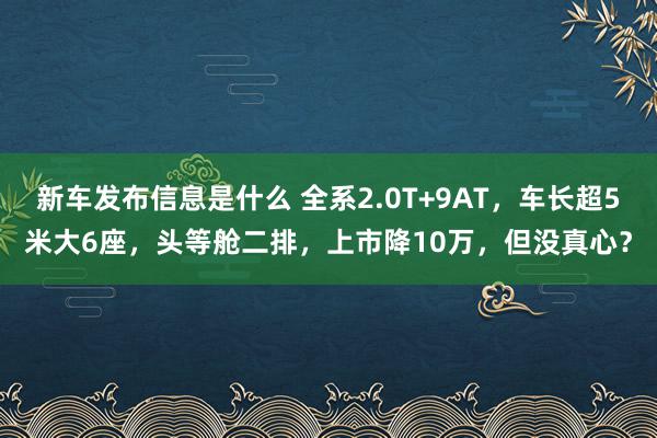 新车发布信息是什么 全系2.0T+9AT，车长超5米大6座，头等舱二排，上市降10万，但没真心？