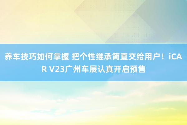 养车技巧如何掌握 把个性继承简直交给用户！iCAR V23广州车展认真开启预售