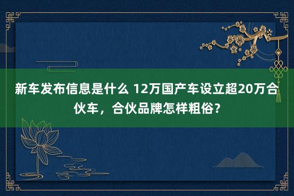 新车发布信息是什么 12万国产车设立超20万合伙车，合伙品牌怎样粗俗？