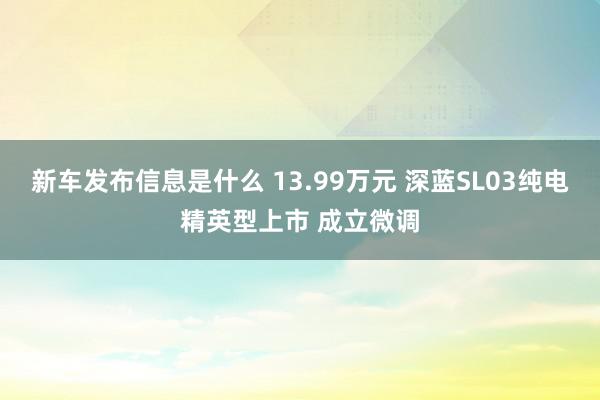 新车发布信息是什么 13.99万元 深蓝SL03纯电精英型上市 成立微调