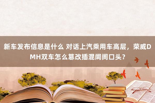 新车发布信息是什么 对话上汽乘用车高层，荣威DMH双车怎么篡改插混阛阓口头？