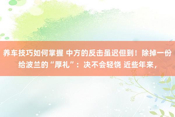 养车技巧如何掌握 中方的反击虽迟但到！除掉一份给波兰的“厚礼”：决不会轻饶 近些年来，