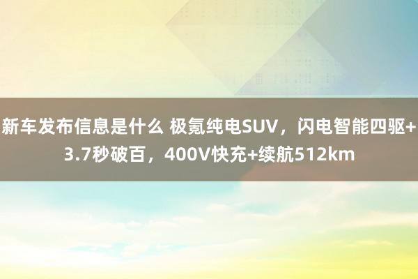 新车发布信息是什么 极氪纯电SUV，闪电智能四驱+3.7秒破百，400V快充+续航512km