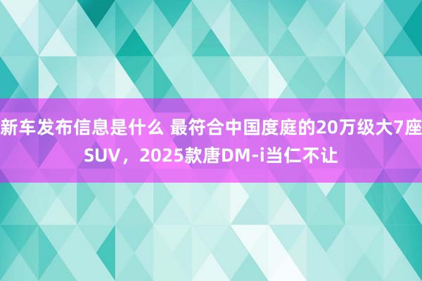 新车发布信息是什么 最符合中国度庭的20万级大7座SUV，2025款唐DM-i当仁不让