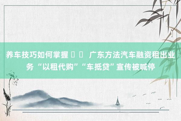 养车技巧如何掌握 		 广东方法汽车融资租出业务 “以租代购”“车抵贷”宣传被喊停