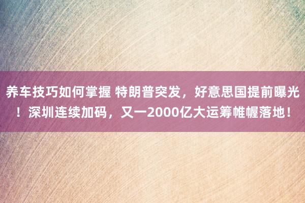 养车技巧如何掌握 特朗普突发，好意思国提前曝光！深圳连续加码，又一2000亿大运筹帷幄落地！