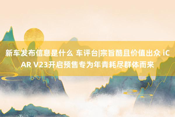 新车发布信息是什么 车评台|宗旨酷且价值出众 iCAR V23开启预售专为年青耗尽群体而来