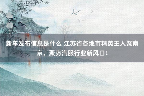 新车发布信息是什么 江苏省各地市精英王人聚南京，聚势汽服行业新风口！