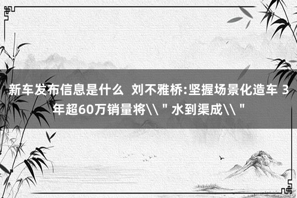 新车发布信息是什么  刘不雅桥:坚握场景化造车 3年超60万销量将\＂水到渠成\＂