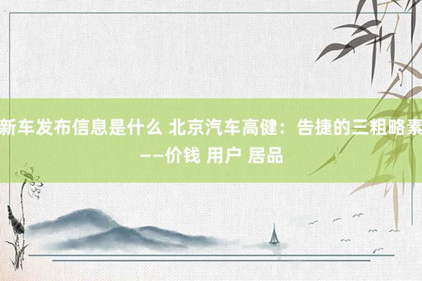 新车发布信息是什么 北京汽车高健：告捷的三粗略素——价钱 用户 居品