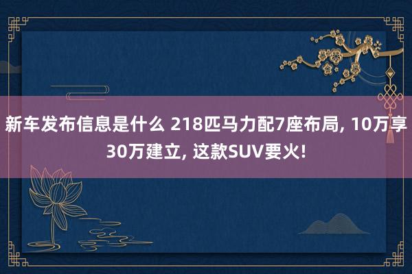 新车发布信息是什么 218匹马力配7座布局, 10万享30万建立, 这款SUV要火!