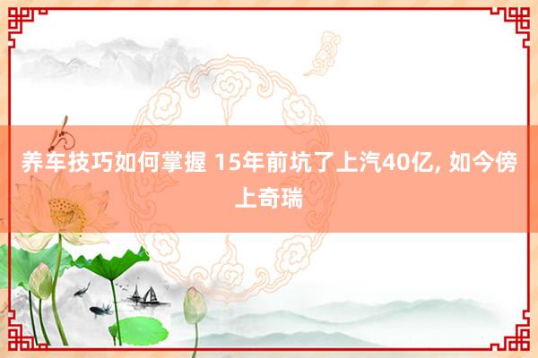 养车技巧如何掌握 15年前坑了上汽40亿, 如今傍上奇瑞