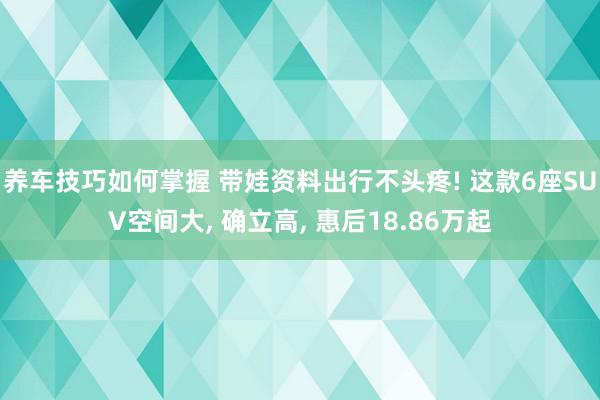 养车技巧如何掌握 带娃资料出行不头疼! 这款6座SUV空间大, 确立高, 惠后18.86万起