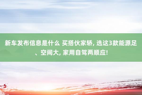 新车发布信息是什么 买搭伙家轿, 选这3款能源足、空间大, 家用自驾两顺应!