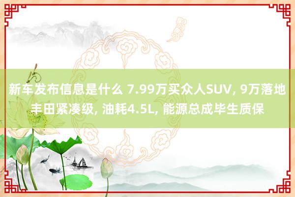 新车发布信息是什么 7.99万买众人SUV, 9万落地丰田紧凑级, 油耗4.5L, 能源总成毕生质保