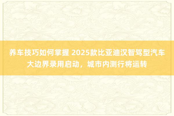 养车技巧如何掌握 2025款比亚迪汉智驾型汽车大边界录用启动，城市内测行将运转