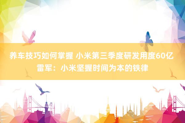 养车技巧如何掌握 小米第三季度研发用度60亿 雷军：小米坚握时间为本的铁律