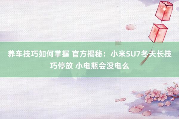 养车技巧如何掌握 官方揭秘：小米SU7冬天长技巧停放 小电瓶会没电么