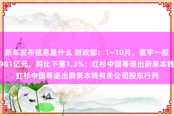 新车发布信息是什么 财政部：1—10月，寰宇一般各人预算收入184981亿元，同比下落1.3%；红杉中国等退出蔚来本钱有关公司股东行列