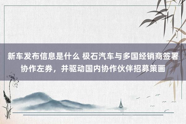 新车发布信息是什么 极石汽车与多国经销商签署协作左券，并驱动国内协作伙伴招募策画