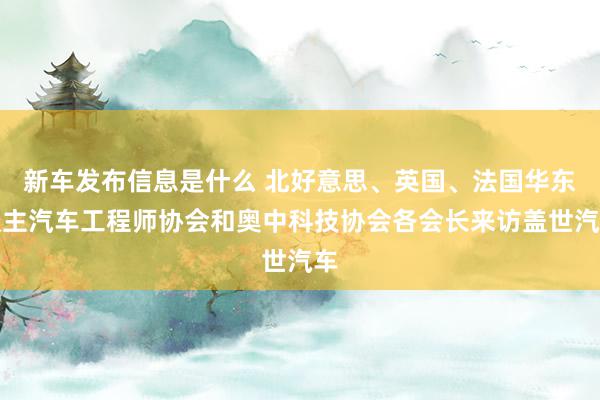 新车发布信息是什么 北好意思、英国、法国华东谈主汽车工程师协会和奥中科技协会各会长来访盖世汽车