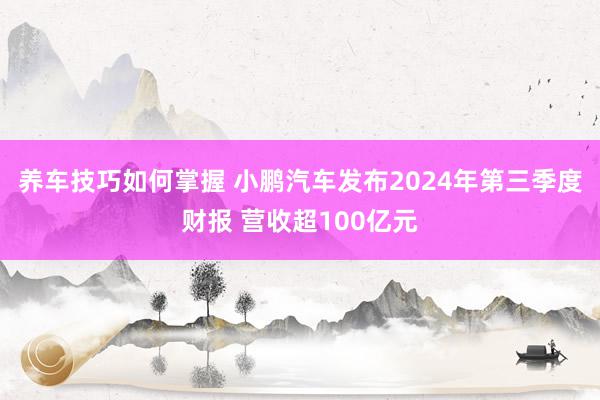 养车技巧如何掌握 小鹏汽车发布2024年第三季度财报 营收超100亿元