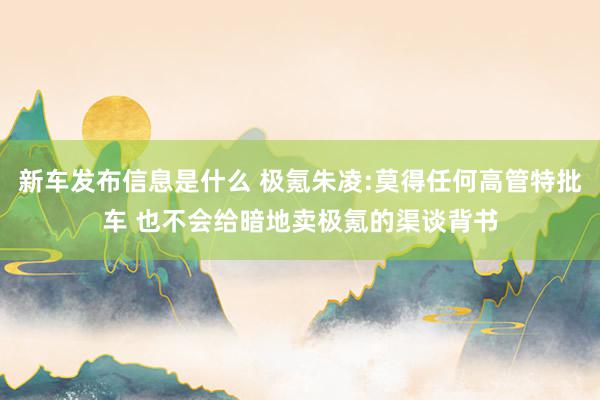 新车发布信息是什么 极氪朱凌:莫得任何高管特批车 也不会给暗地卖极氪的渠谈背书