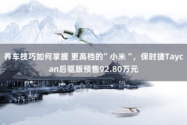 养车技巧如何掌握 更高档的”小米“，保时捷Taycan后驱版预售92.80万元