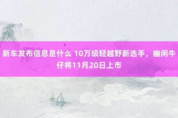 新车发布信息是什么 10万级轻越野新选手，幽闲牛仔将11月20日上市