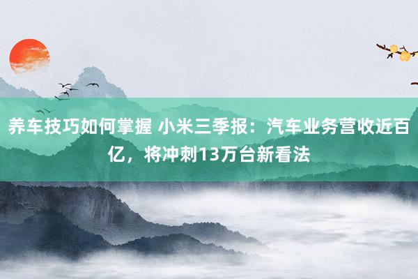 养车技巧如何掌握 小米三季报：汽车业务营收近百亿，将冲刺13万台新看法